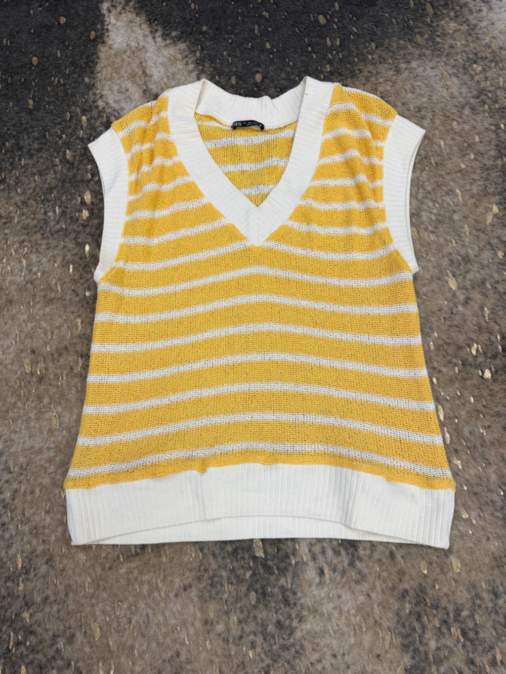 Zara Yellow and White Striped Knit Vest | women’s sm